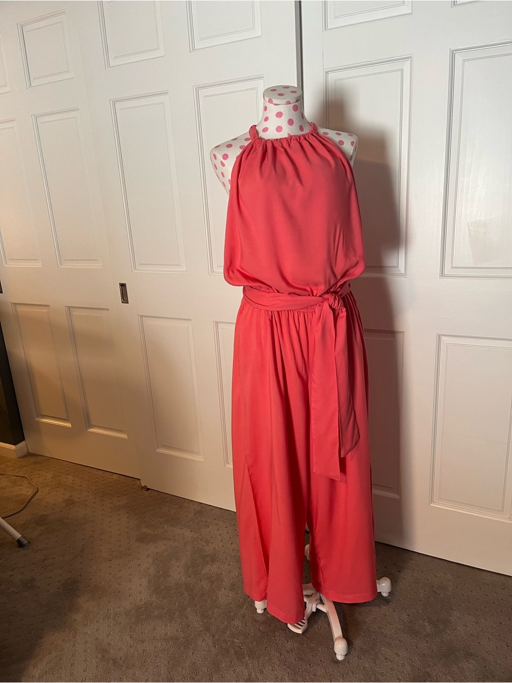 Gibson Coral Halter Tie-Waist Wide-Leg Jumpsuit
